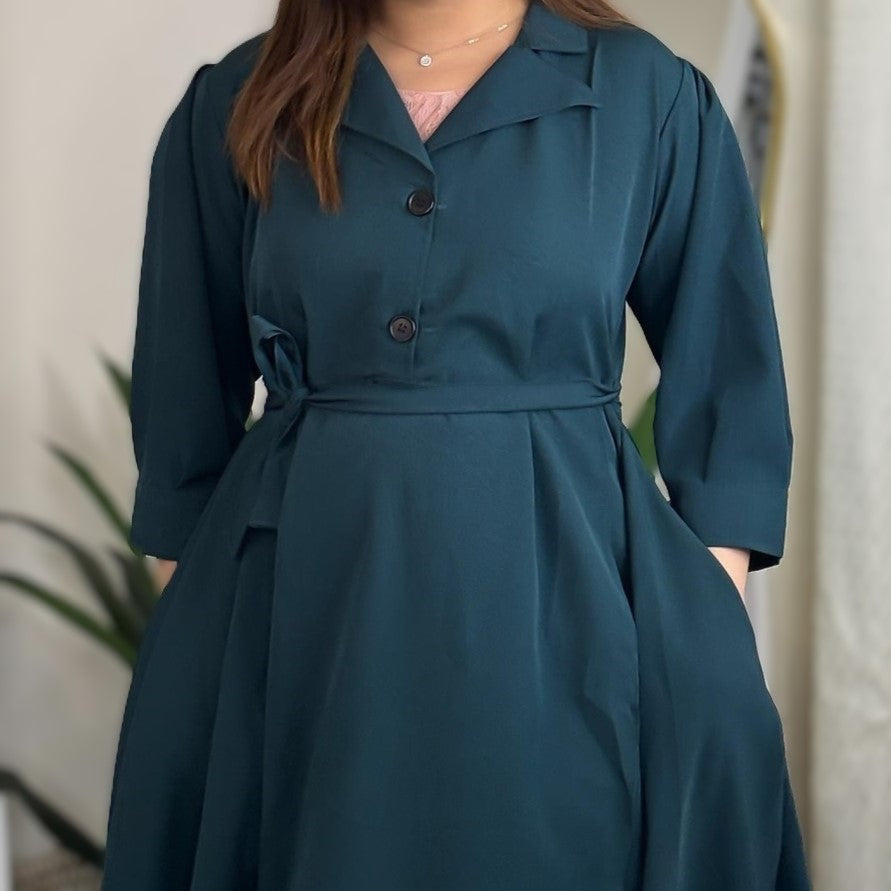 Bottle-green Tie-waist Gown (TWG-3)
