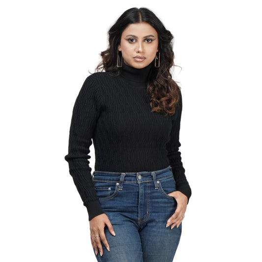 Black Textured High Neck Sweater