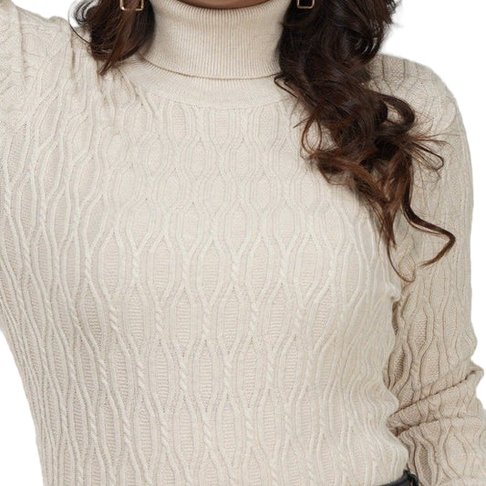 Beige Textured High Neck Sweater