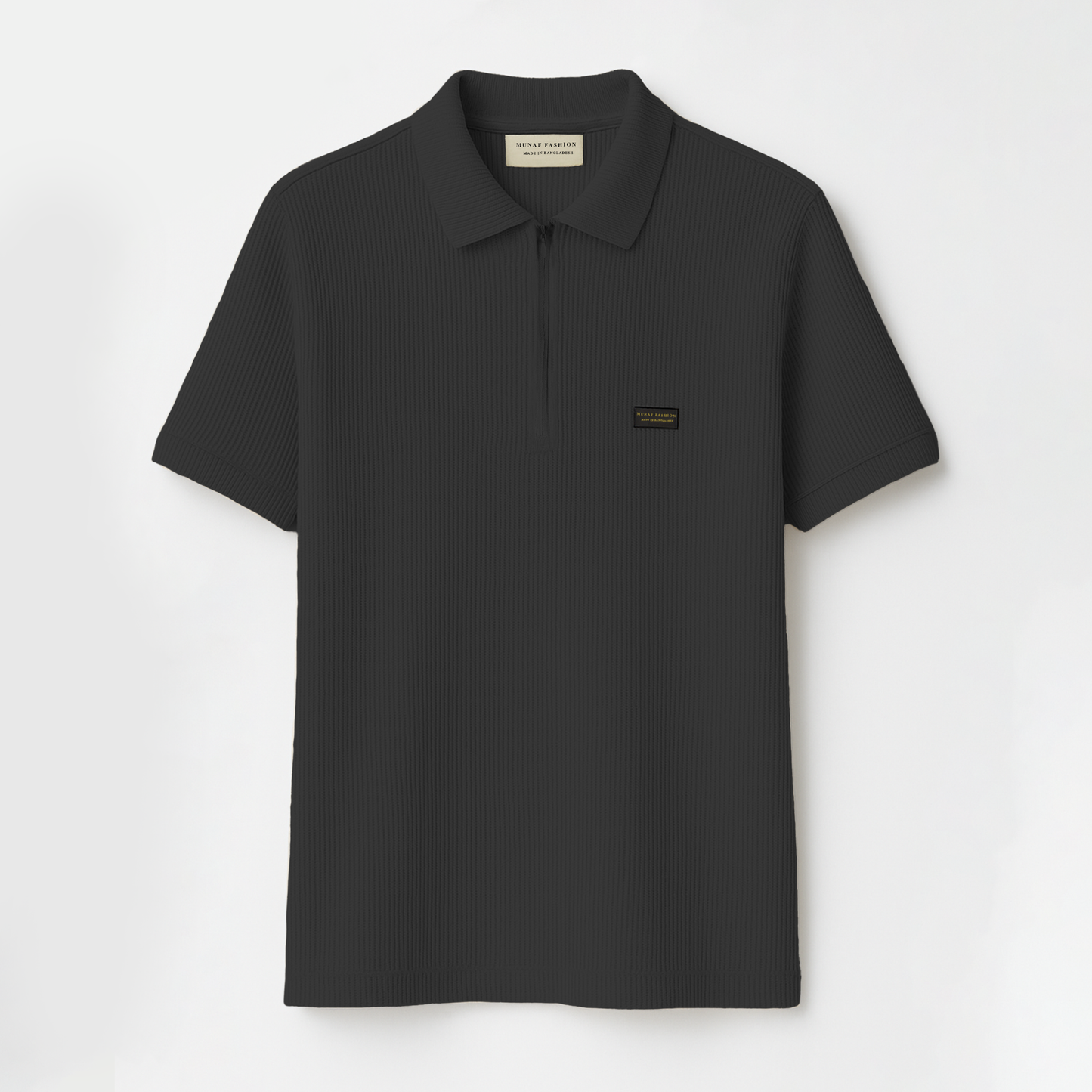 Dark Ash Solid Zipper Polo