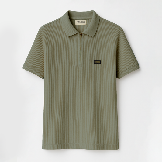 Light Olive Solid Zipper Polo