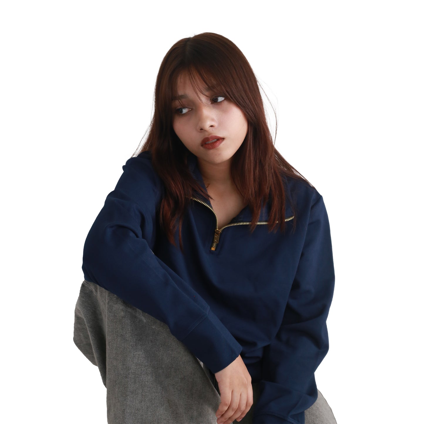 Navy-blue Solid Sweatshirt