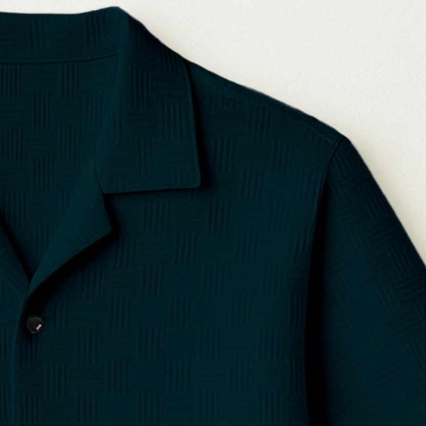 Petrol-blue Cuban Popcorn Stripe Shirt