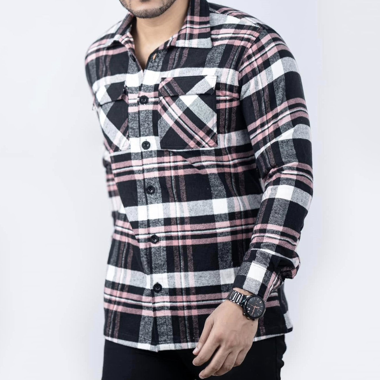 Pink & black flannel shackets