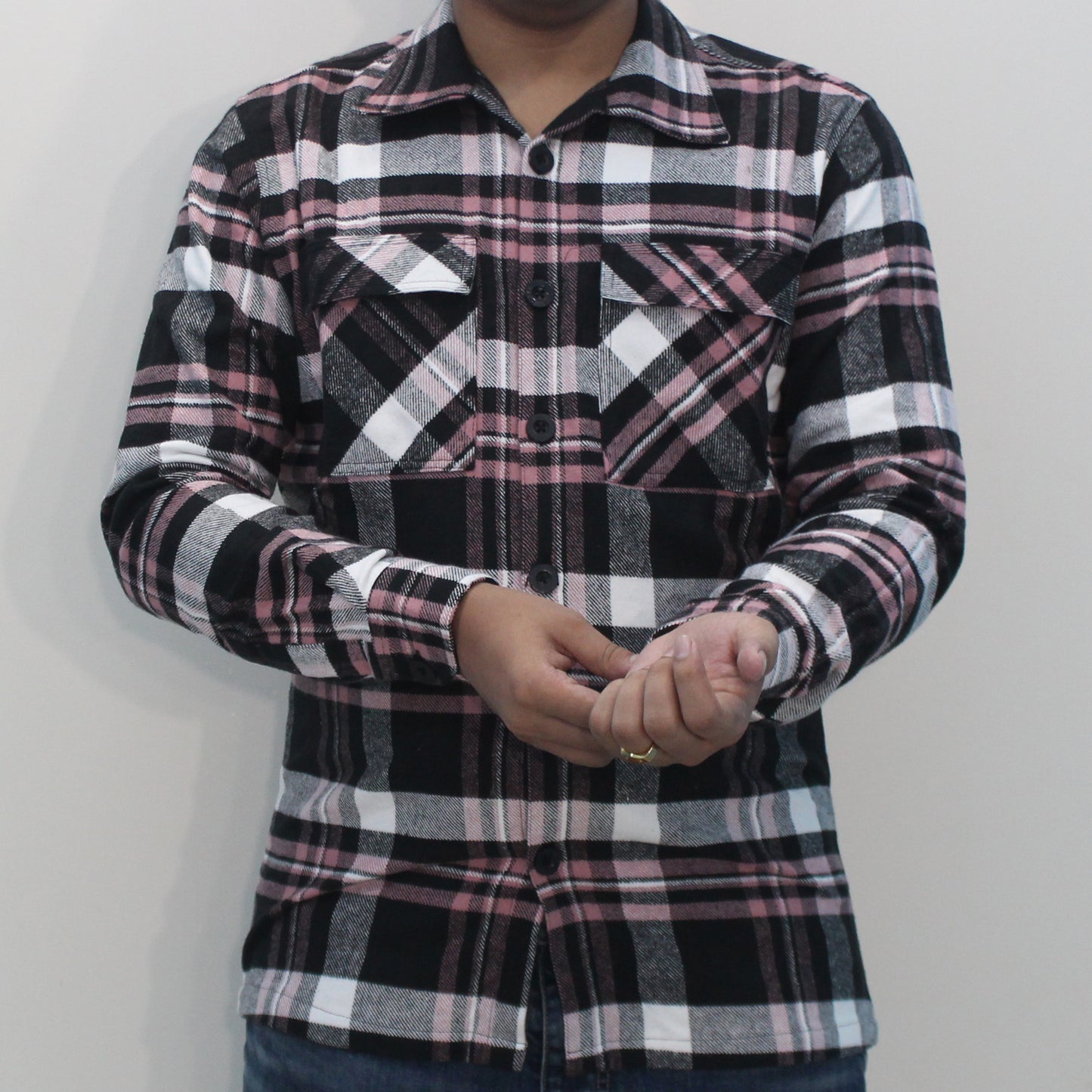 Pink & black flannel shackets