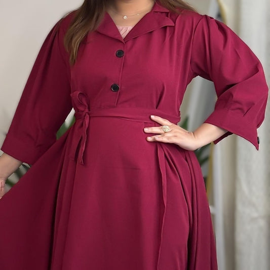 Rose-maroon Tie-waist Gown (TWG-4)