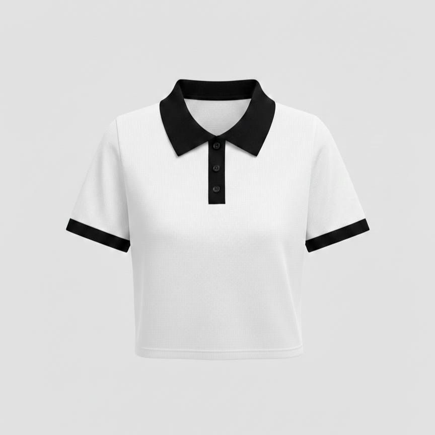White Contrast Ribbed Crop Top Polo (CRC-1)