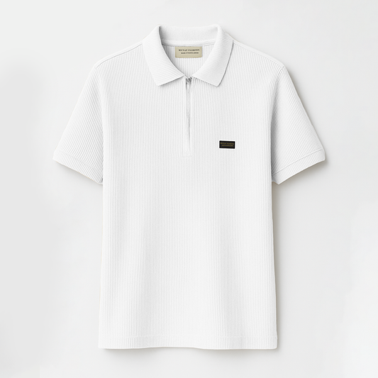 White Solid Zipper Polo