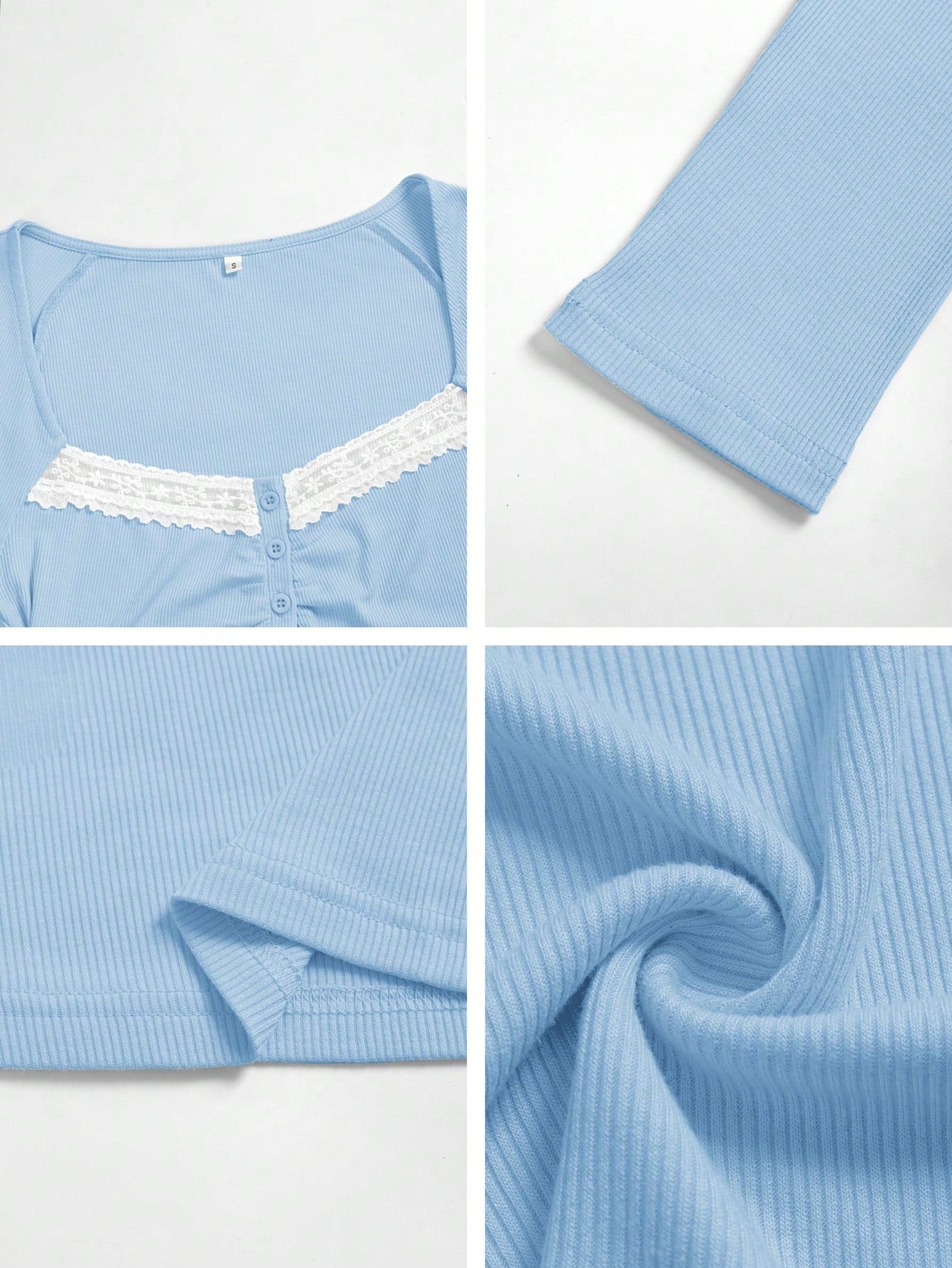 Sky-blue Lace-trimmed Top (LTT-3)