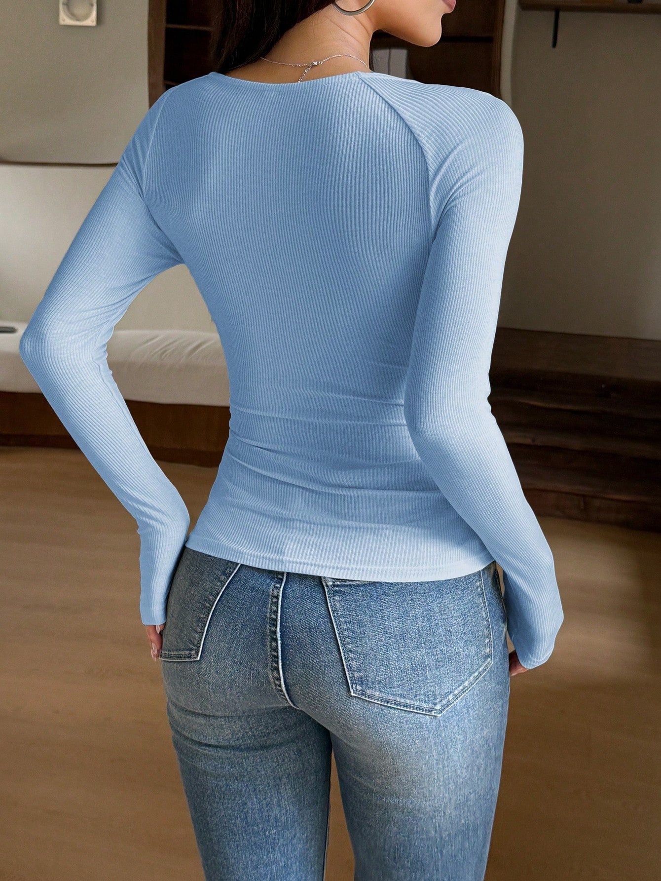 Sky-blue Lace-trimmed Top (LTT-3)