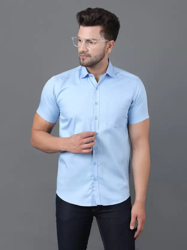 Sky-blue Short Sleeve Shirt