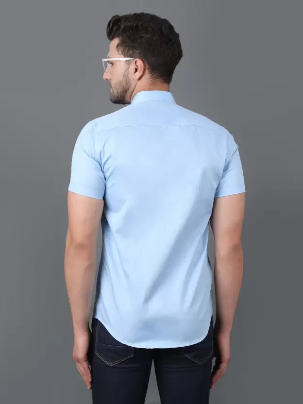 Sky-blue Short Sleeve Shirt