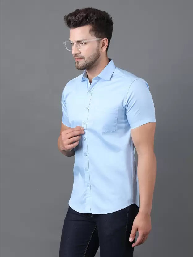 Sky-blue Short Sleeve Shirt