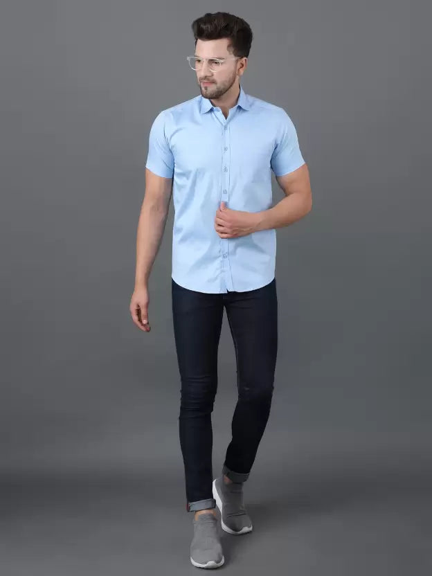 Sky-blue Short Sleeve Shirt