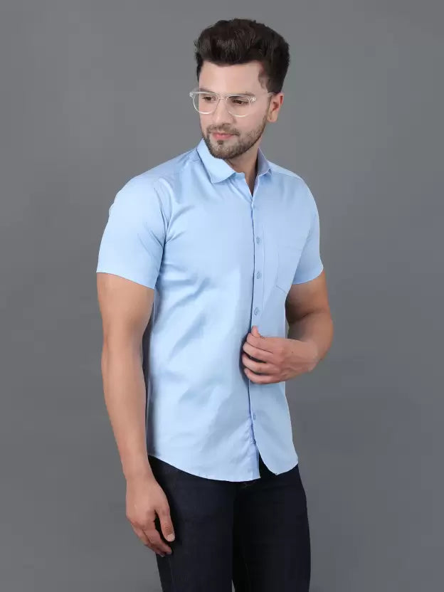 Sky-blue Short Sleeve Shirt