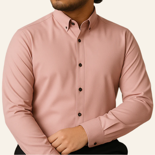 Baby-pink Micro-Stretch Formal Shirt