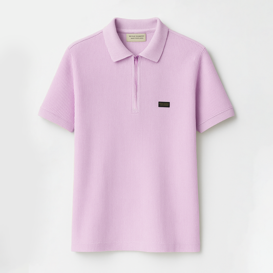 Baby Pink Solid Zipper Polo