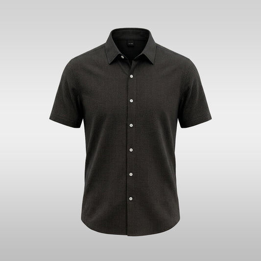 Black Short-sleeve Textured Shirt (SFS-11)