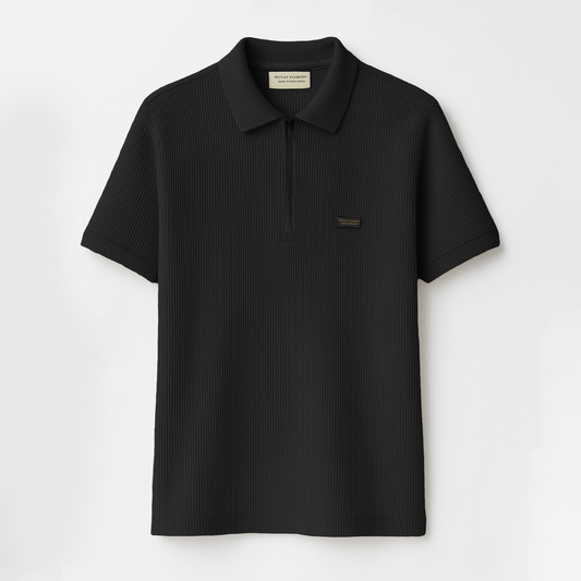 Black Solid Zipper Polo