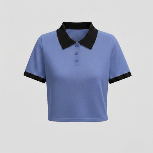 Blue Contrast Ribbed Crop Top Polo (CRC-6)