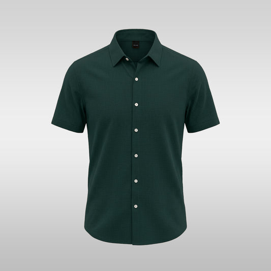 Bottle-green Short-sleeve Textured Shirt (SFS-5)