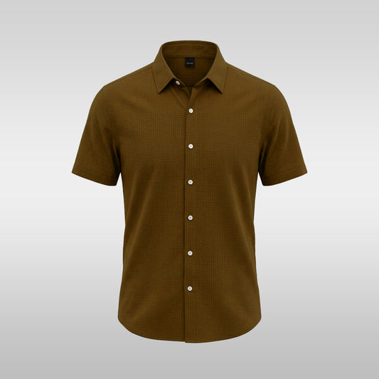 Brown Short-sleeve Textured Shirt (SFS-9)