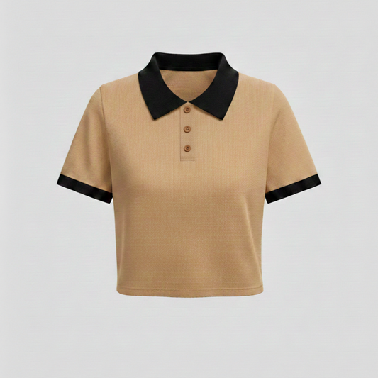 Brown Contrast Ribbed Crop Top Polo (CRC-2)