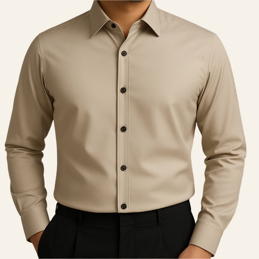 Cream Micro-Stretch Formal Shirt