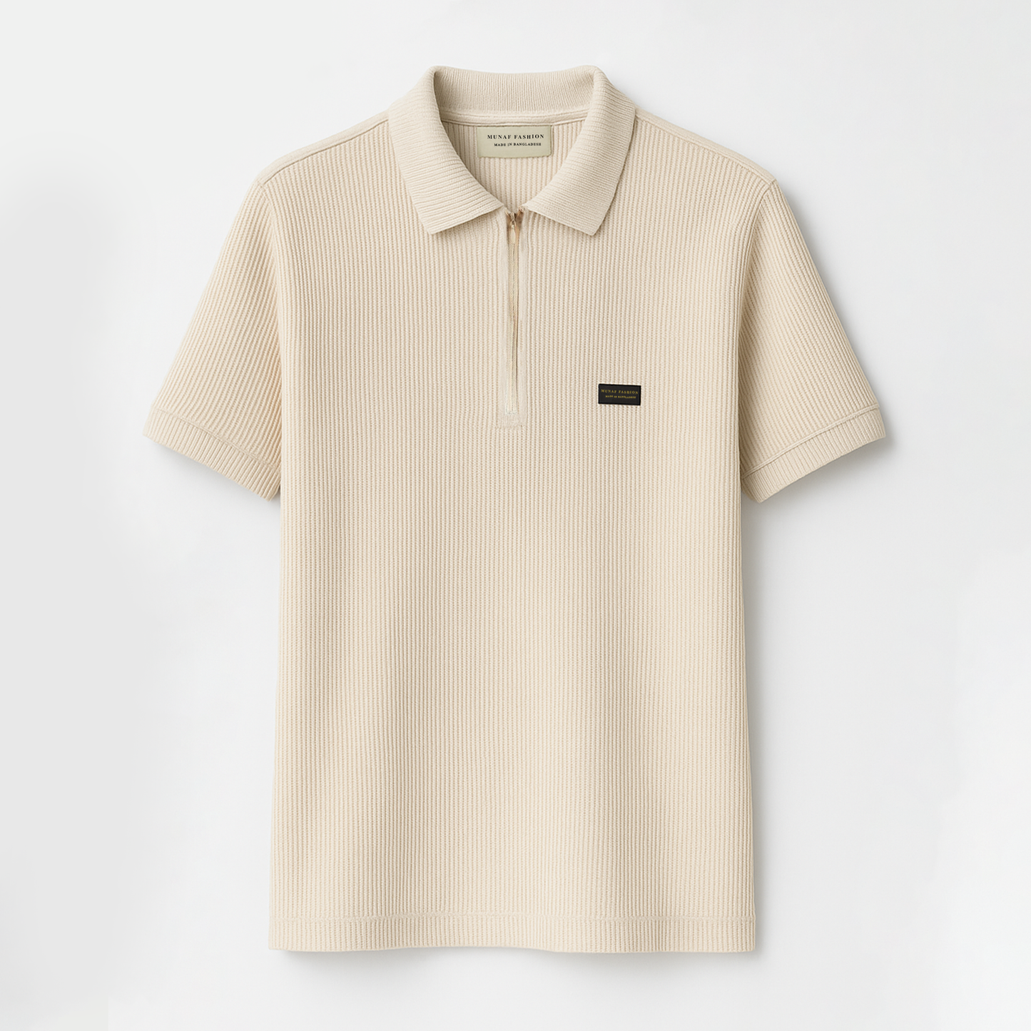 Cream Solid Zipper Polo