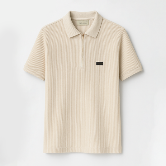 Cream Solid Zipper Polo