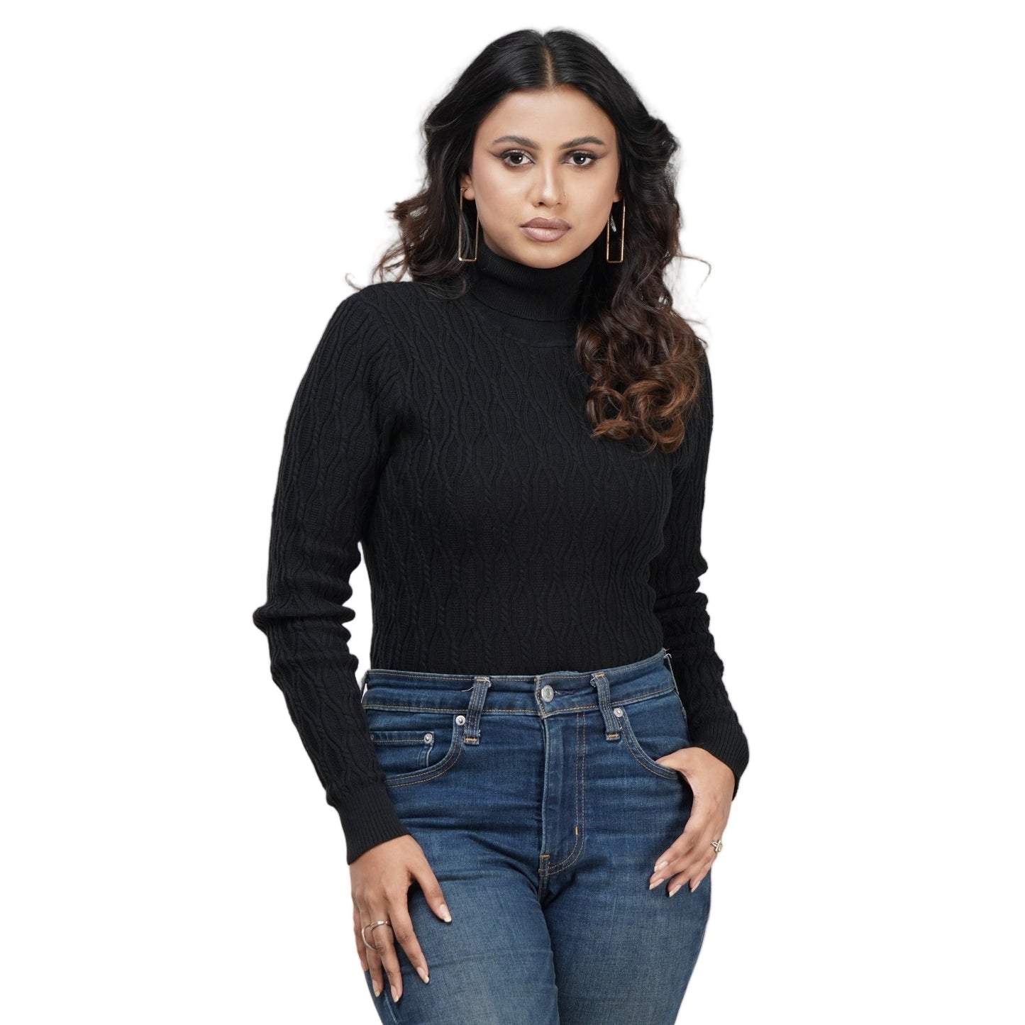 Black Textured High Neck Sweater