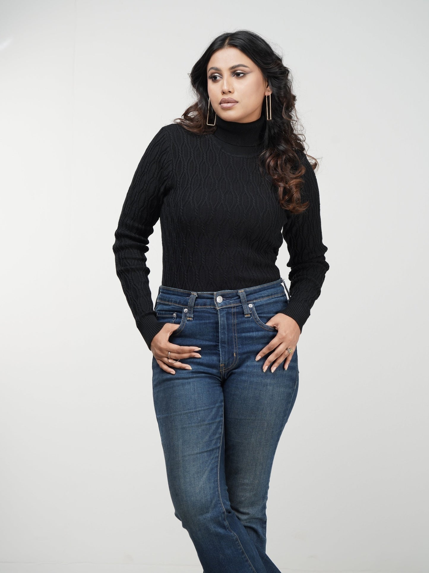 Black Textured High Neck Sweater