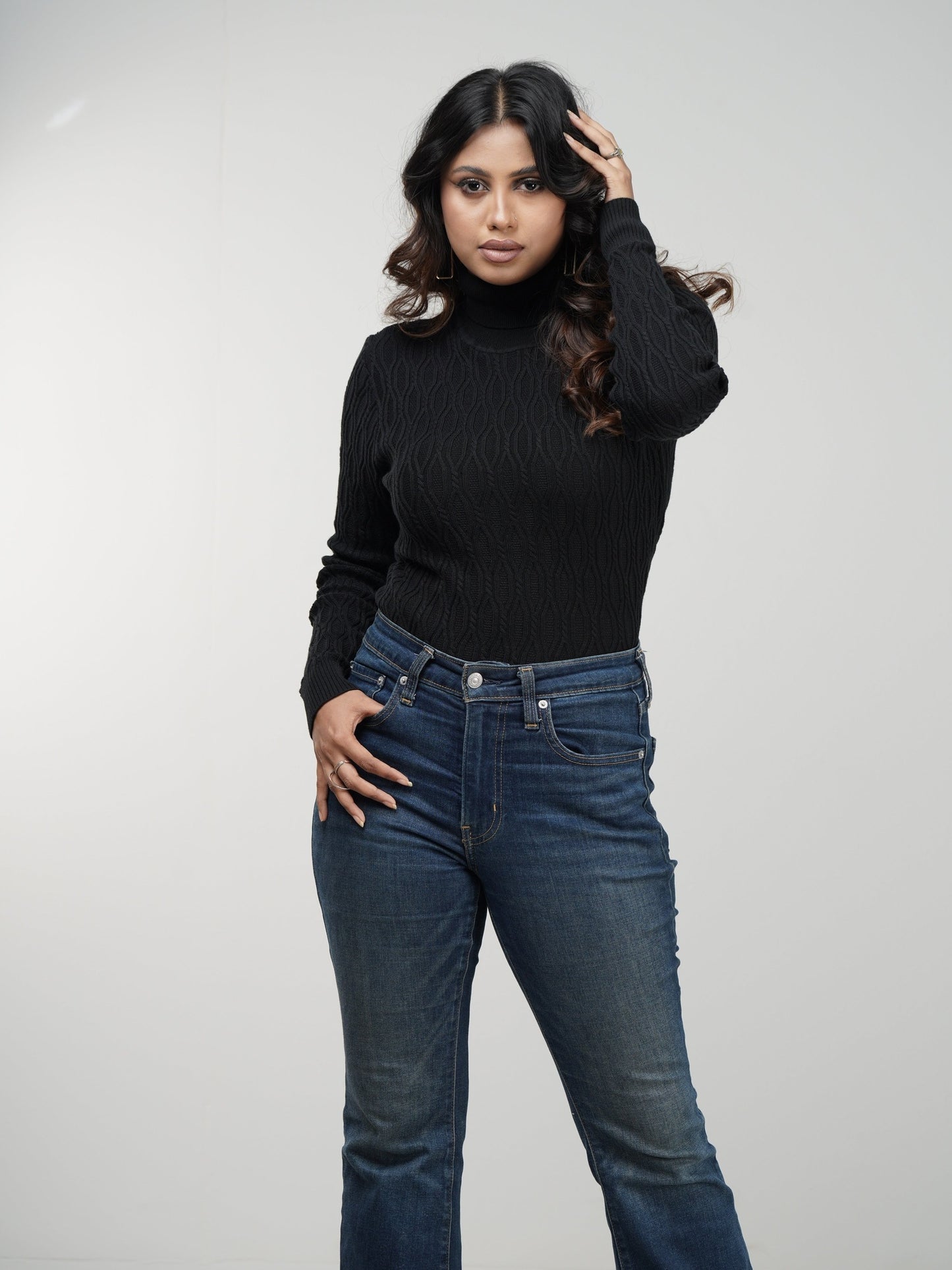 Black Textured High Neck Sweater