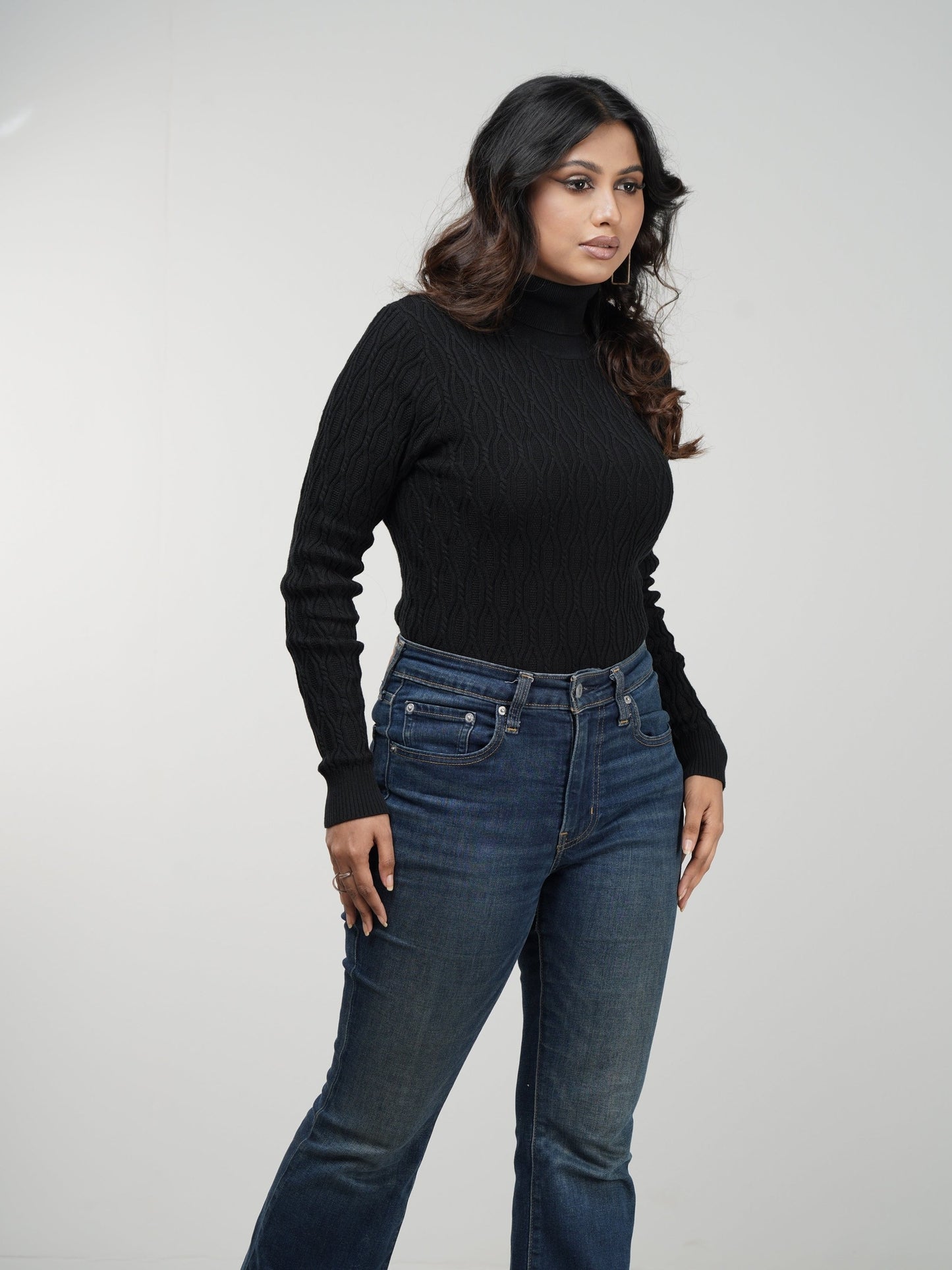 Black Textured High Neck Sweater