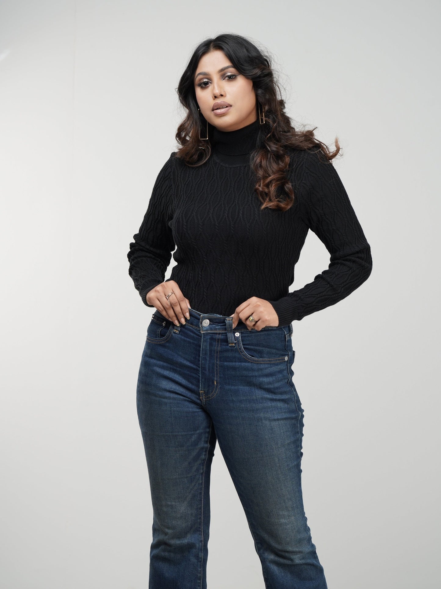 Black Textured High Neck Sweater