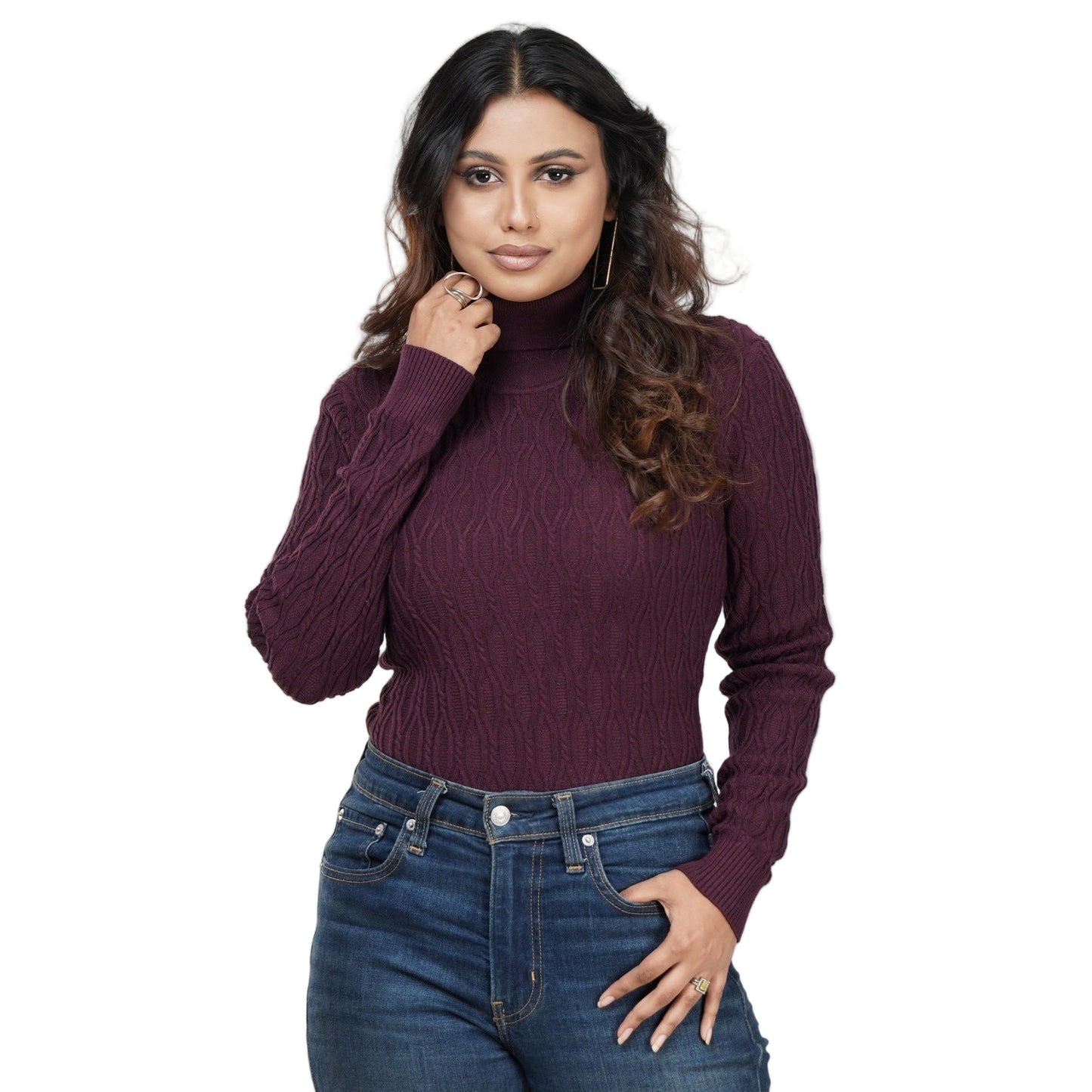 Chocolate Textured High Neck Sweater