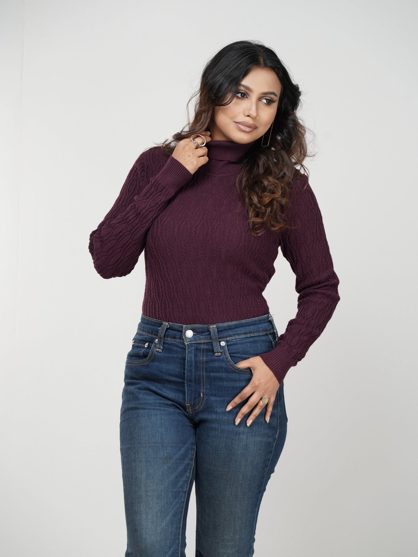 Chocolate Textured High Neck Sweater