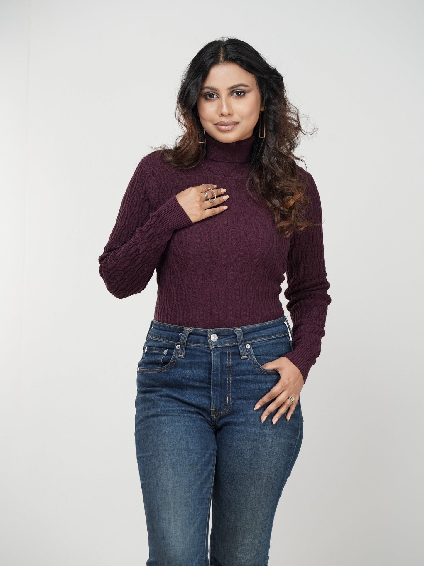 Chocolate Textured High Neck Sweater