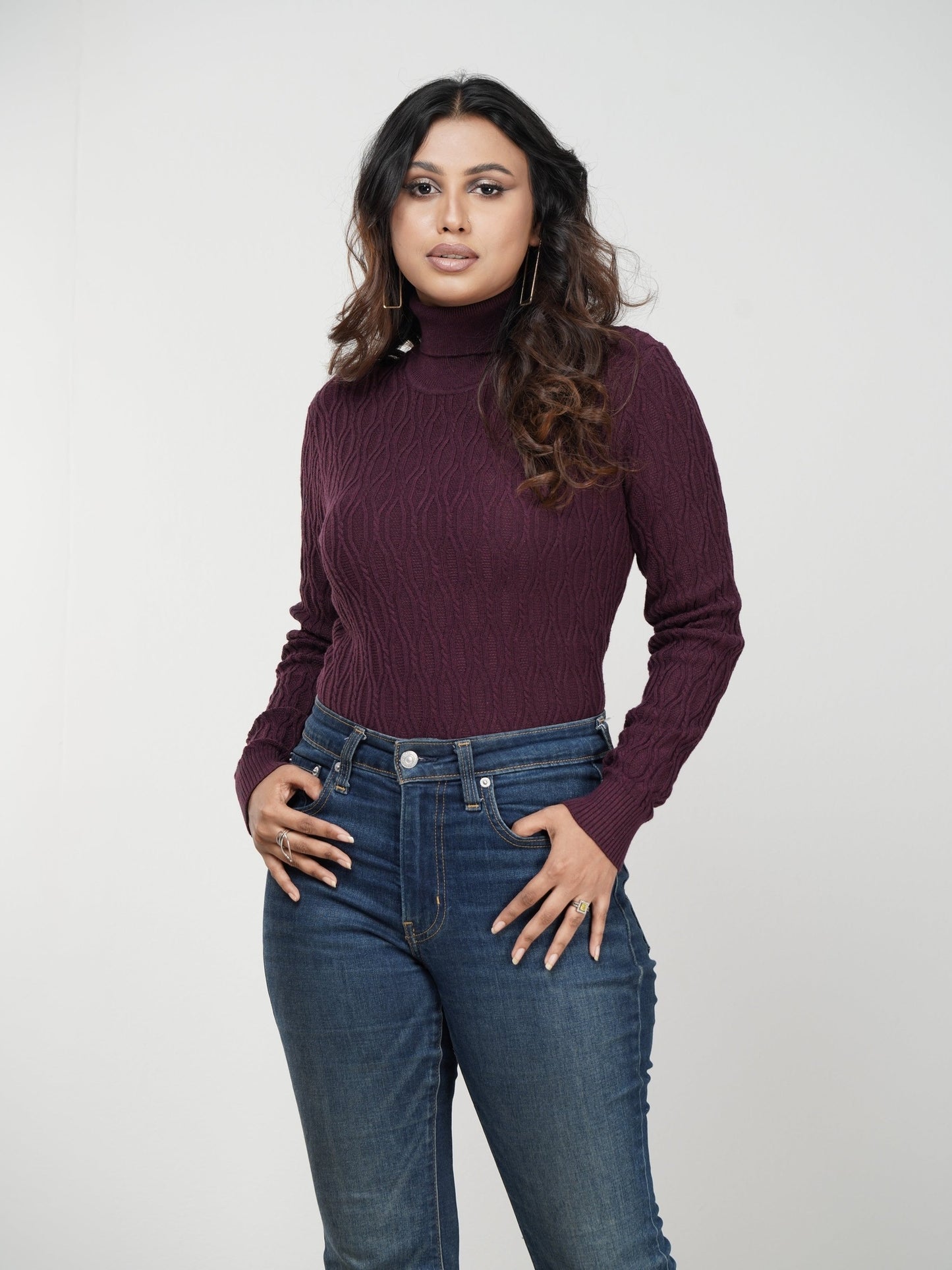 Chocolate Textured High Neck Sweater