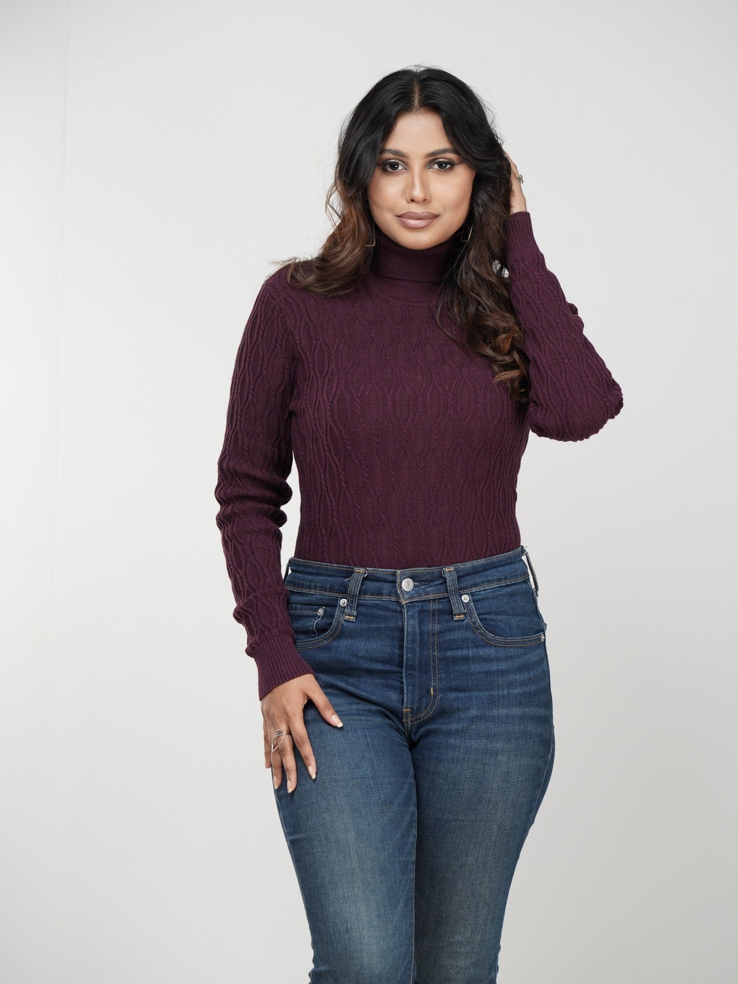 Chocolate Textured High Neck Sweater