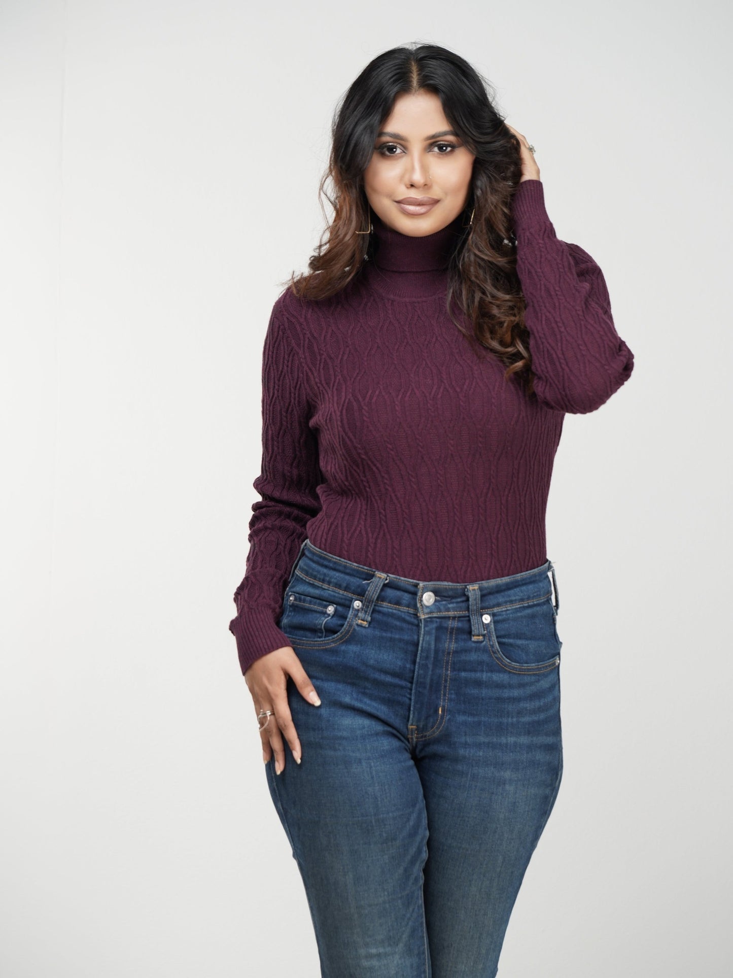 Chocolate Textured High Neck Sweater