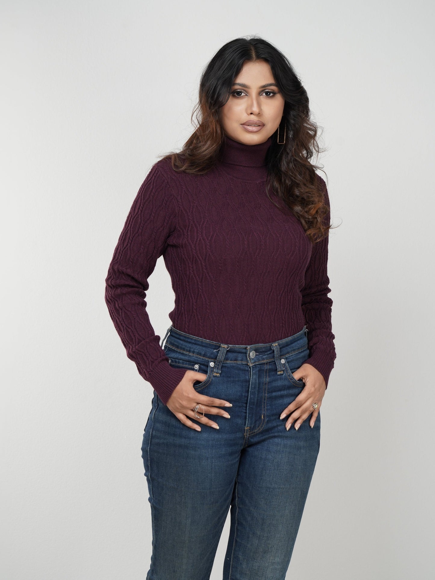 Chocolate Textured High Neck Sweater