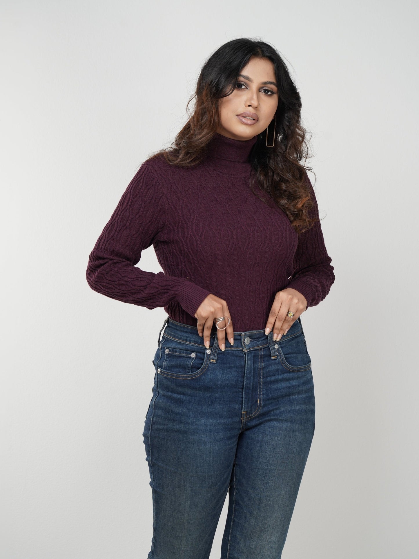 Chocolate Textured High Neck Sweater