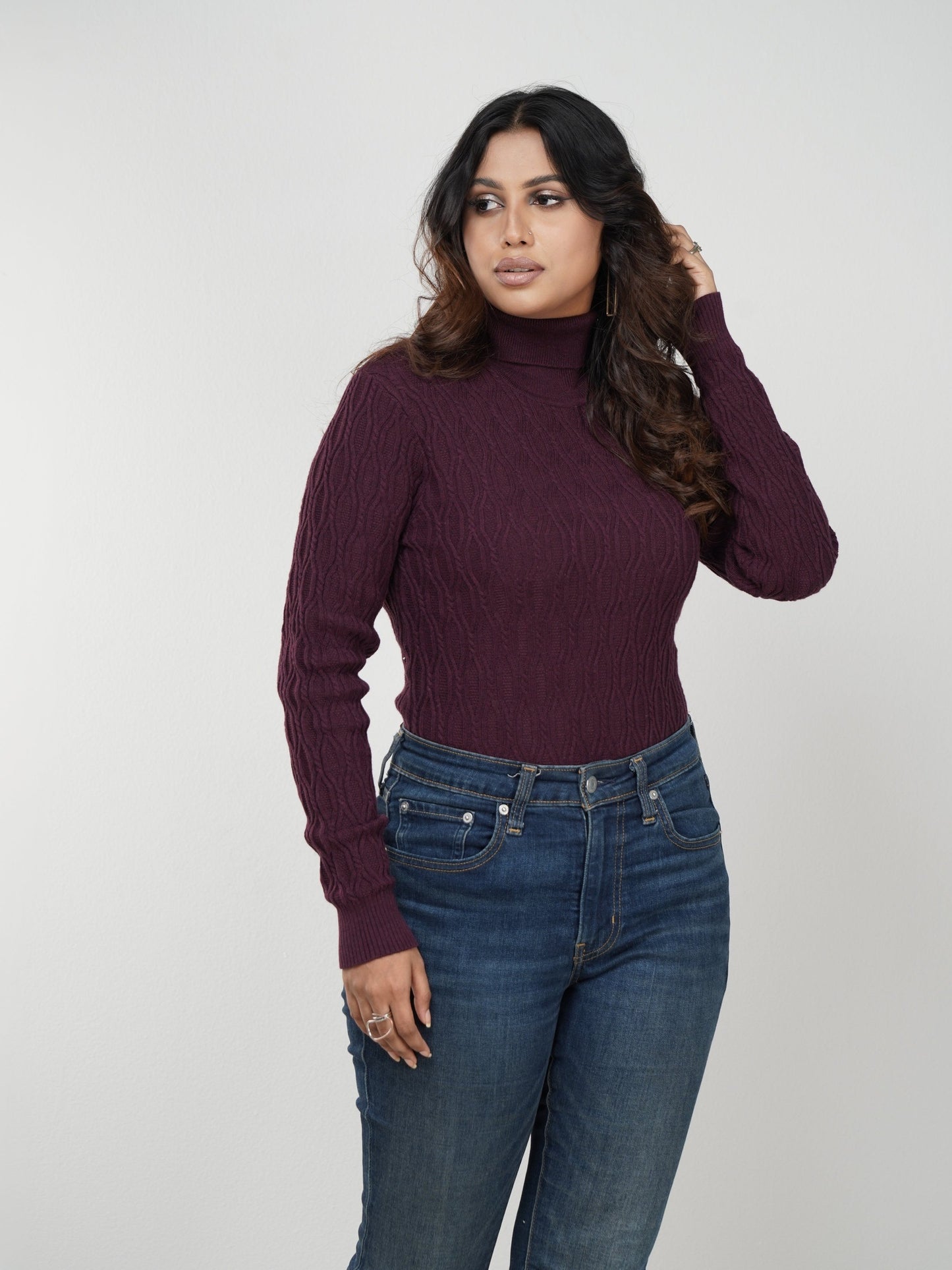 Chocolate Textured High Neck Sweater