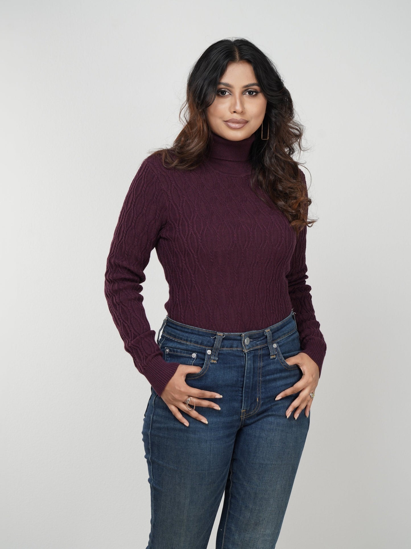 Chocolate Textured High Neck Sweater