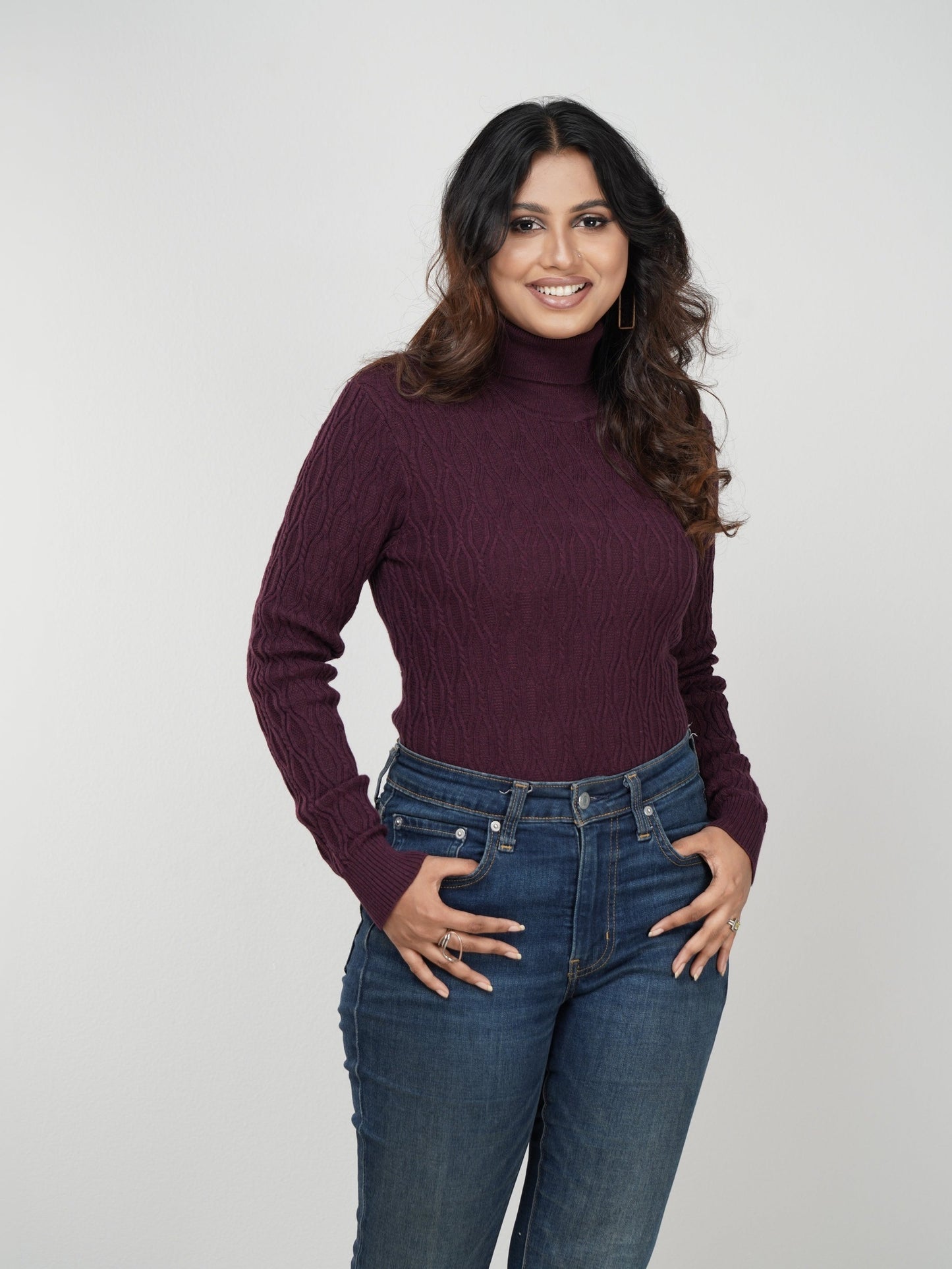 Chocolate Textured High Neck Sweater