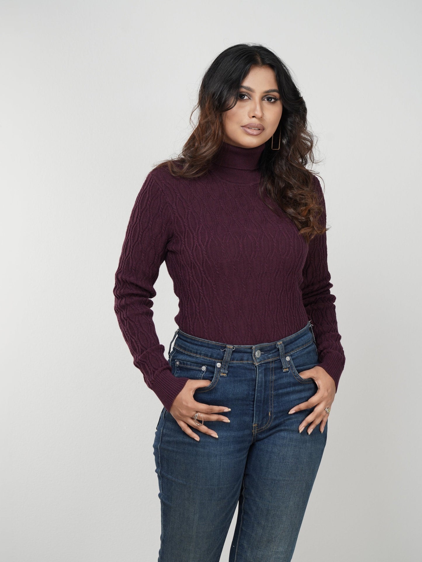 Chocolate Textured High Neck Sweater