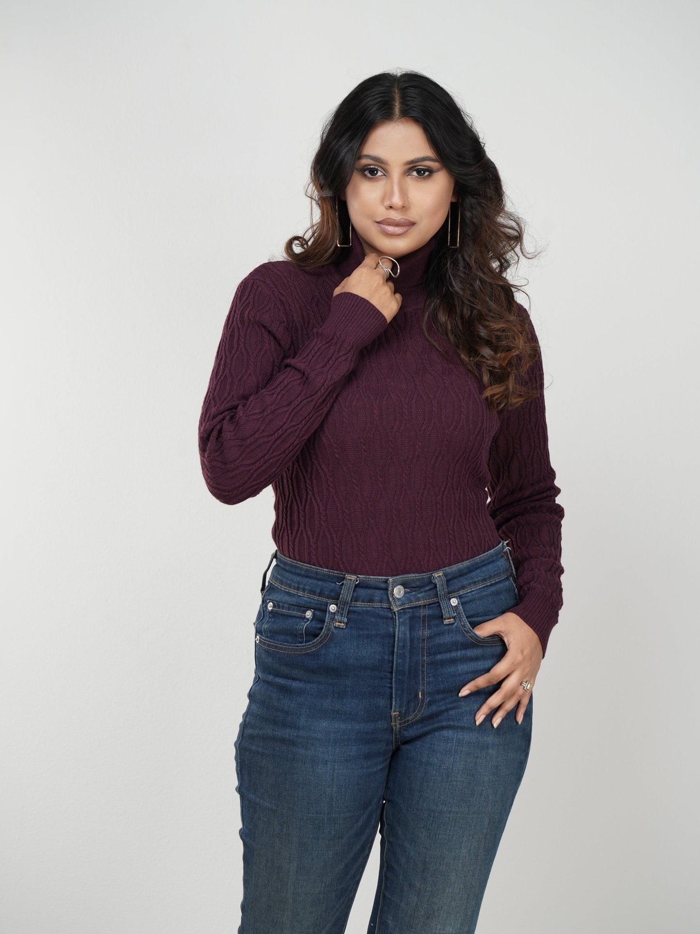 Chocolate Textured High Neck Sweater