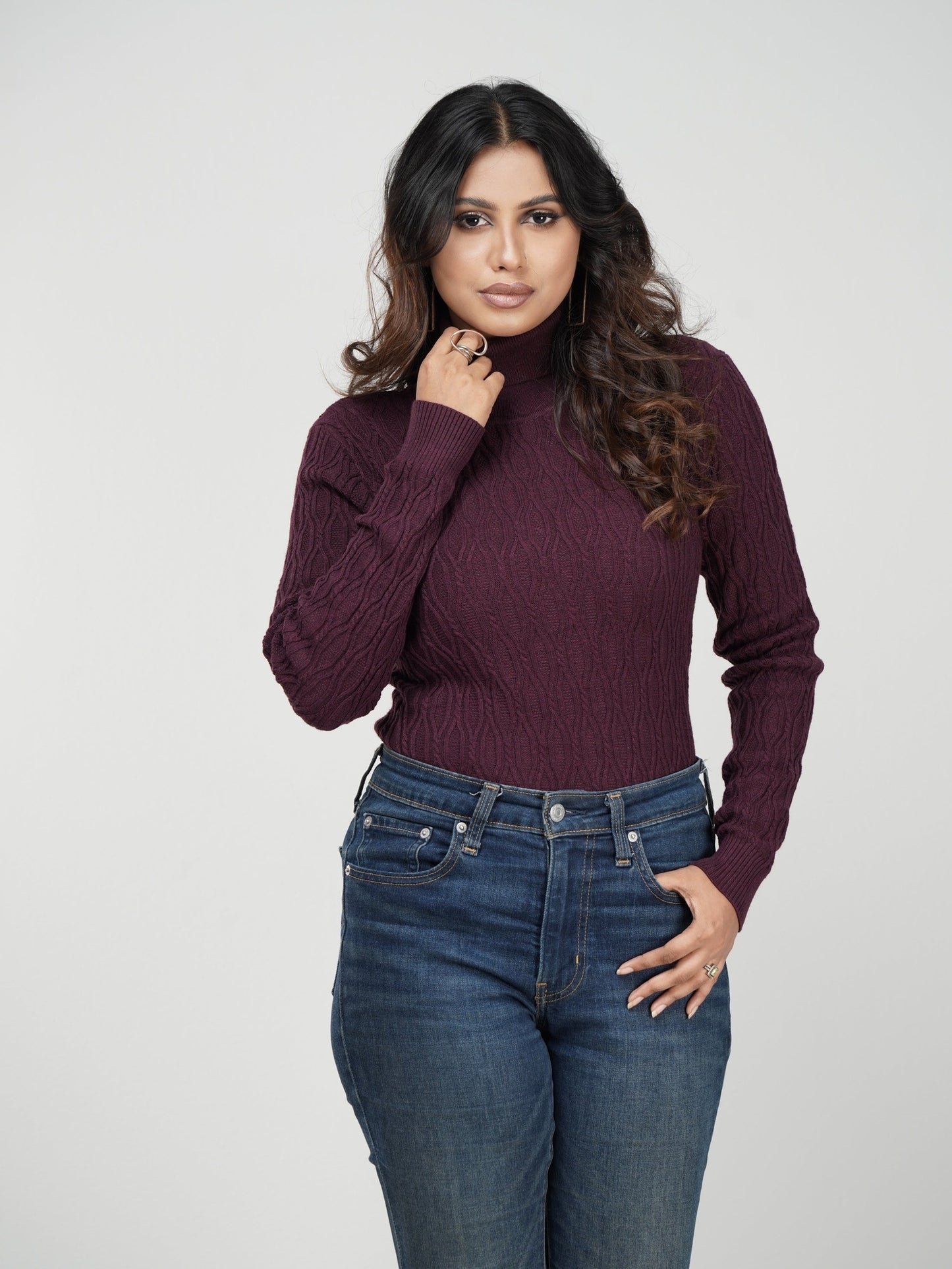 Chocolate Textured High Neck Sweater