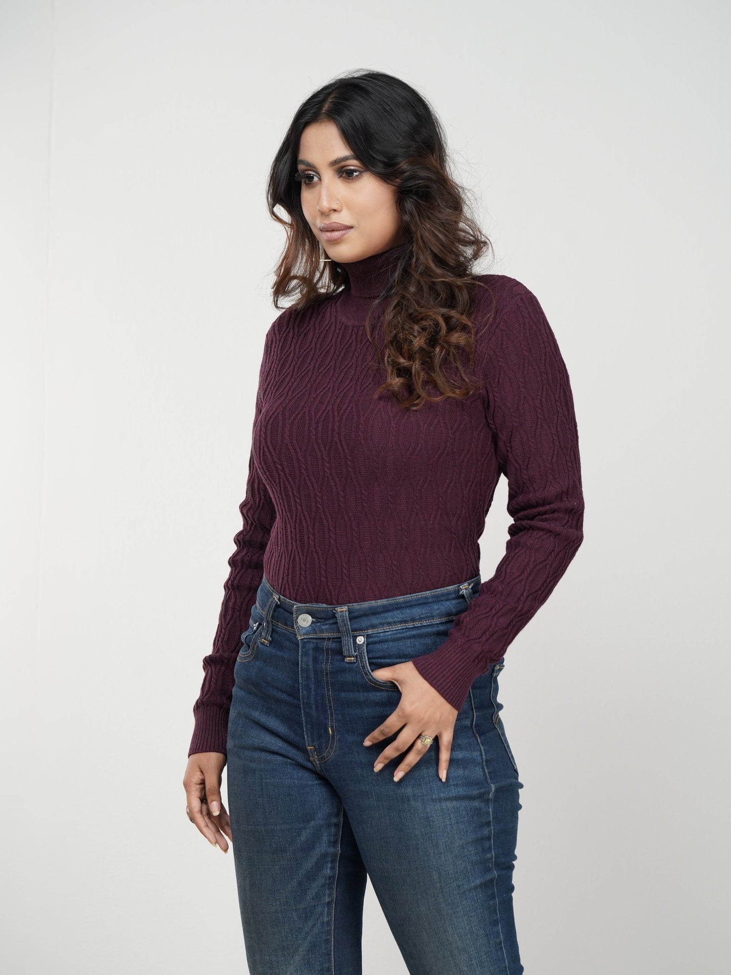 Chocolate Textured High Neck Sweater